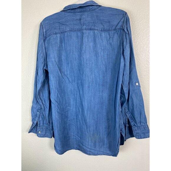 Talbots Blue Chambray Denim Button Up Long Sleeve Shirt Top Size Large Lyocell - Picture 2 of 16